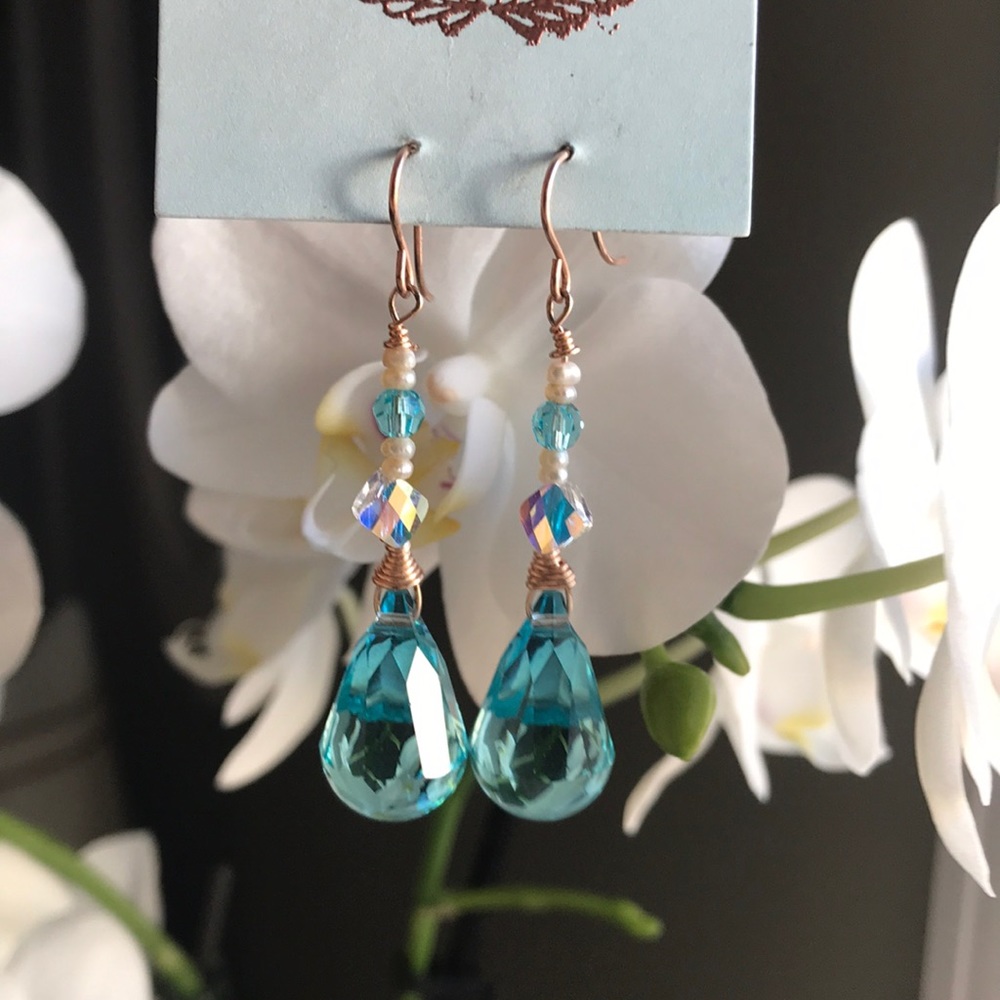 NWT Something Blue Swarovski Drop Rose Gold Dangle